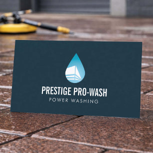 Power Washing Service Modern Logo Donkerblauw Visitekaartje