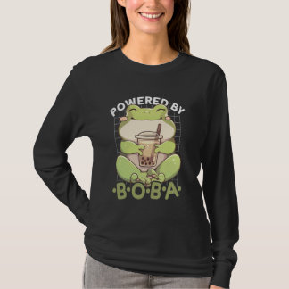 Powered by Boba Frog Kawaii Bubble Tea Anime Neko  T-shirt