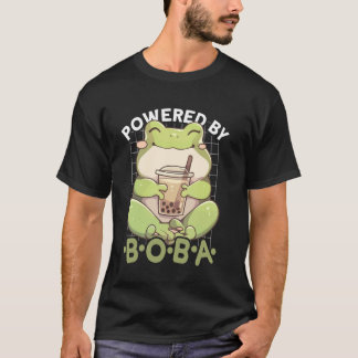 Powered by Boba Frog Kawaii Bubble Tea Anime Neko  T-shirt