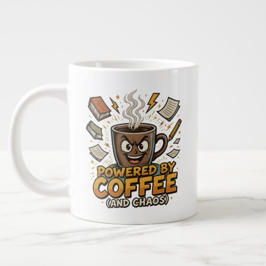 Powered by Coffee and Chaos – Funny Retro Teacher Extra Grote Beker (Links)