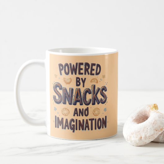 Powered by Snacks Imagination Funny Food Quote Typ Koffiemok (Met donut)