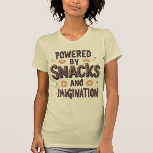 Powered by Snacks Imagination Funny Food Quote Typ T-shirt (Voorkant)