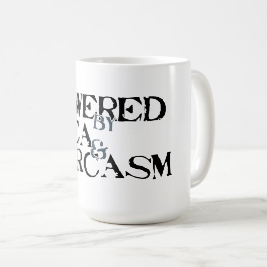 Powered by Tea & Sarcasm Koffiemok (Voorkant rechts)