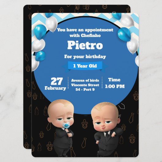 Powerful Chefinho Invitation - Party Birthday (Devant / Derrière)