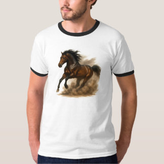 Powerful horse running through dust t-shirt