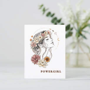Powergirl – Bloemige Vrouw, Kracht & Zelfvertrouwe Briefkaart