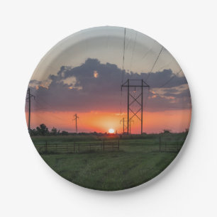 Powerline het Landschap van de Zonsondergang Papieren Bordje