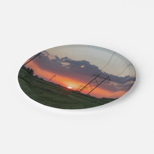 Powerline het Landschap van de Zonsondergang Papieren Bordje (Gekanteld)