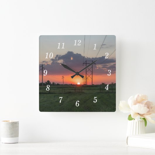Powerline Zonsondergang Landschap Wandklok Vierkante Klok (Huis)