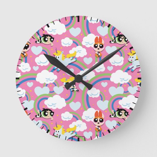 Powerpuff Girls & Donny Rainbow Pattern Ronde Klok (Voorkant)