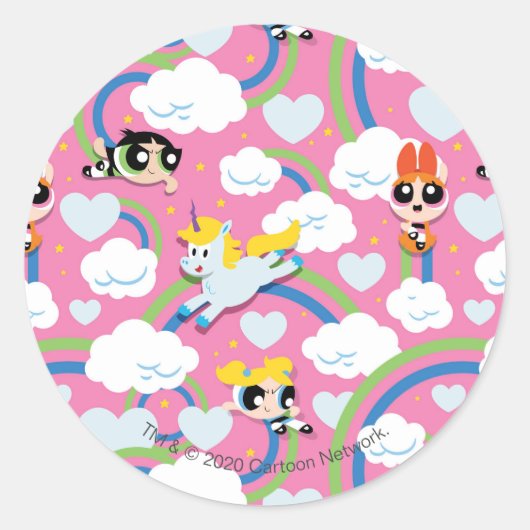 Powerpuff Girls & Donny Rainbow Pattern Ronde Sticker (Voorkant)