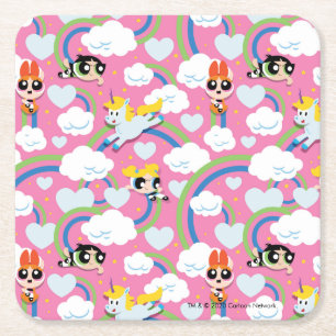 Powerpuff Girls & Donny Rainbow Pattern Vierkante Kartonnen Onderzetter