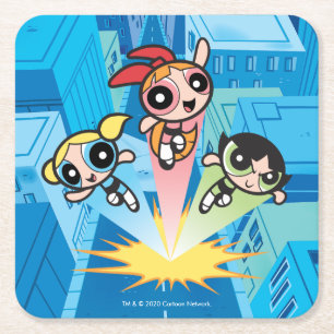 Powerpuff Girls starten in de lucht Vierkante Kartonnen Onderzetter
