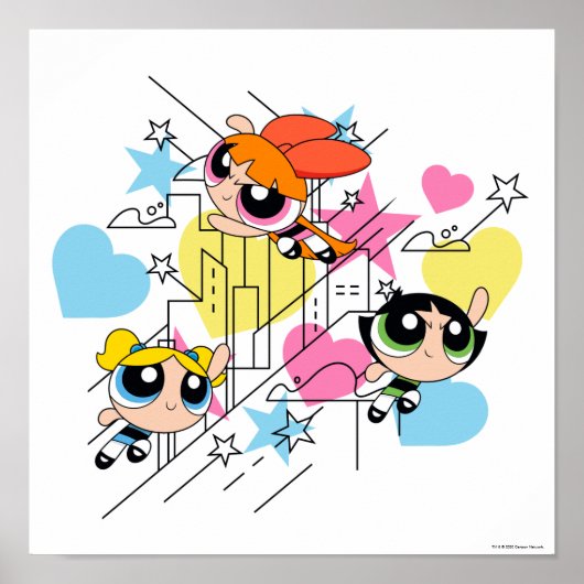 Powerpuff Girls Townsville Pattern Poster (Voorkant)