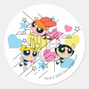 Powerpuff Girls Townsville Pattern Ronde Sticker