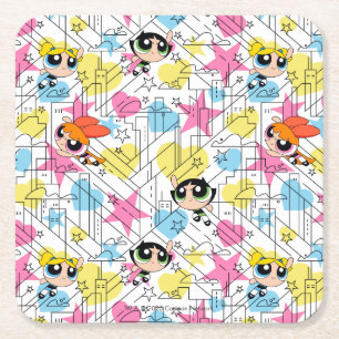 Powerpuff Girls Townsville Pattern Vierkante Kartonnen Onderzetter