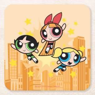 Powerpuff-meisjes redden de dag vierkante kartonnen onderzetter