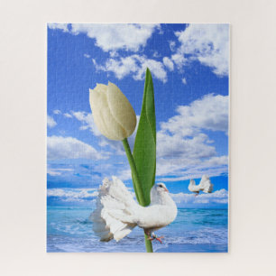 Pozzels White Dove Sky Ocean Beach House Tulip Legpuzzel