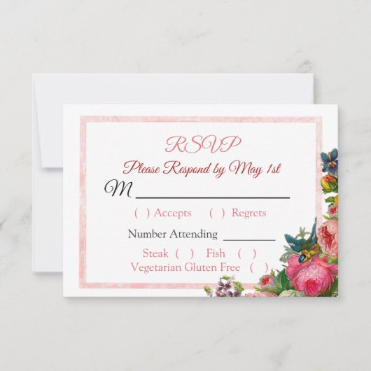 PPInk Roses Floral Striped Wedding Carte RSVP (Devant)