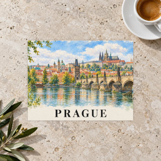 Praag Aquarel Karelsbrug Reis Briefkaart