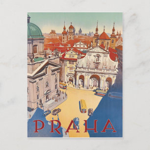 Praag, bovenaanzicht op het stadscentrum, vintage briefkaart