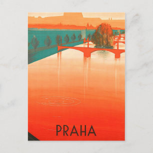 Praag, bruggen, vintage reizen briefkaart
