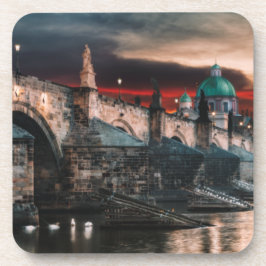 Praag Charles Brug Nacht Harde Plastic Onderzetter