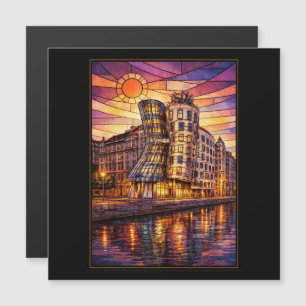 Praag Dansend Huis Gebrandschilderd Glas Zonsonder