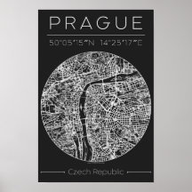 Praag Houtskool Stad Kaart Poster – Minimalistisch