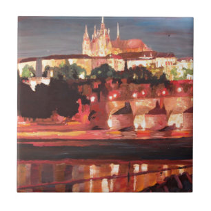 Praag - Hradschin met Charles Bridge Tegeltje