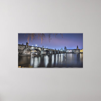 Praag Karelsbrug bij nacht Canvas Afdruk