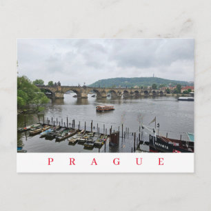 Praag Karelsbrug en boten uitzicht briefkaart