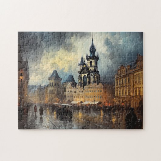 Praag nacht in Tsjechië Legpuzzel (Horizontaal)