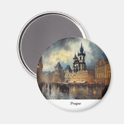 Praag nacht in Tsjechië Magneet (Voorkant / Achterkant)