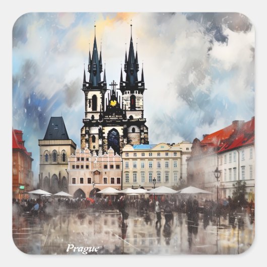 Praag nacht in Tsjechië Vierkante Sticker (Voorkant)