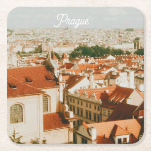 Praag stadsgezicht souvenir vierkante kartonnen onderzetter