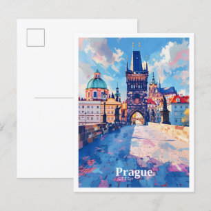 Praag Tsjechië Art Vintage Travel Briefkaart