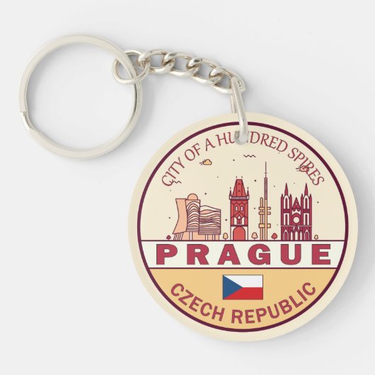 Praag Tsjechië City Skyline Embleem Sleutelhanger (Voorkant)