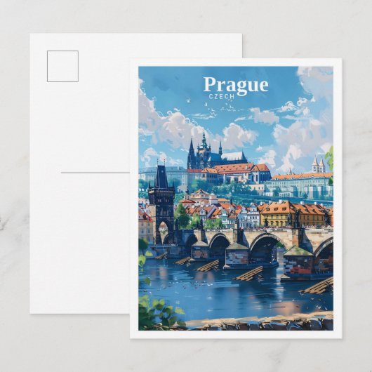 Praag Tsjechië Kunst Vintage Reizen Briefkaart (Voorkant / Achterkant)