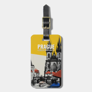 Praag Tsjechië Oude Stad Silhouet Collage Bagagelabel