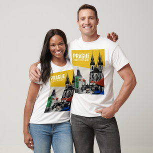 Praag Tsjechië Oude Stad Silhouet Collage T-shirt