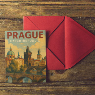  Praag Tsjechië Reisillustratie Briefkaart