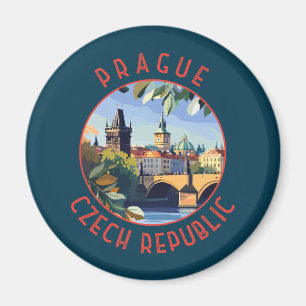 Praag Tsjechië Retro Distressed Circle Magneet