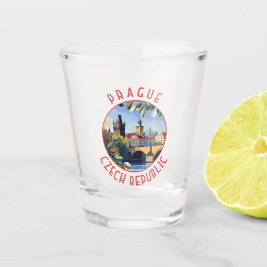 Praag Tsjechië Retro Distressed Circle Shot Glas (Voorkant)
