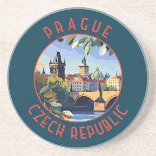 Praag Tsjechië Retro Distressed Circle Zandsteen Onderzetter