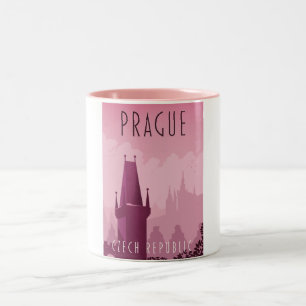 Praag Tsjechië vintage stijl reisposter Tweekleurige Koffiemok