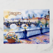 Praag - Tsjechië Waterverf Sketch | Folie Feestdagen Briefkaart (Voorkant)