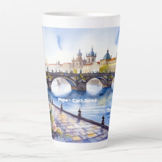 Praag - Tsjechië Waterverf Sketch | Latte Mok (Voorkant)