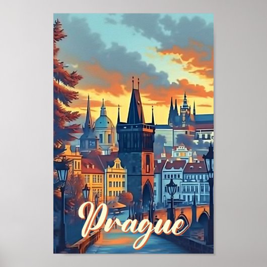 Praag Tsjechische artistieke reisillustratie Poster (Voorkant)