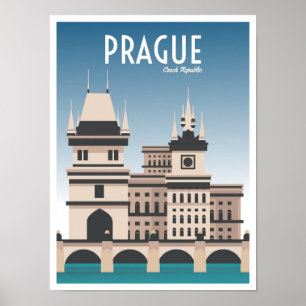 Praag Tsjechische kunst Vintage reisillustratie Poster